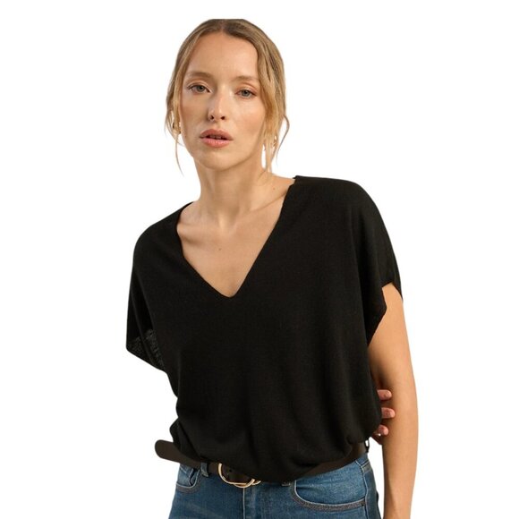 Express | EUC Black V-Neck Tie-Back Short Sleeve Blouse Size Medium - Picture 1 of 5